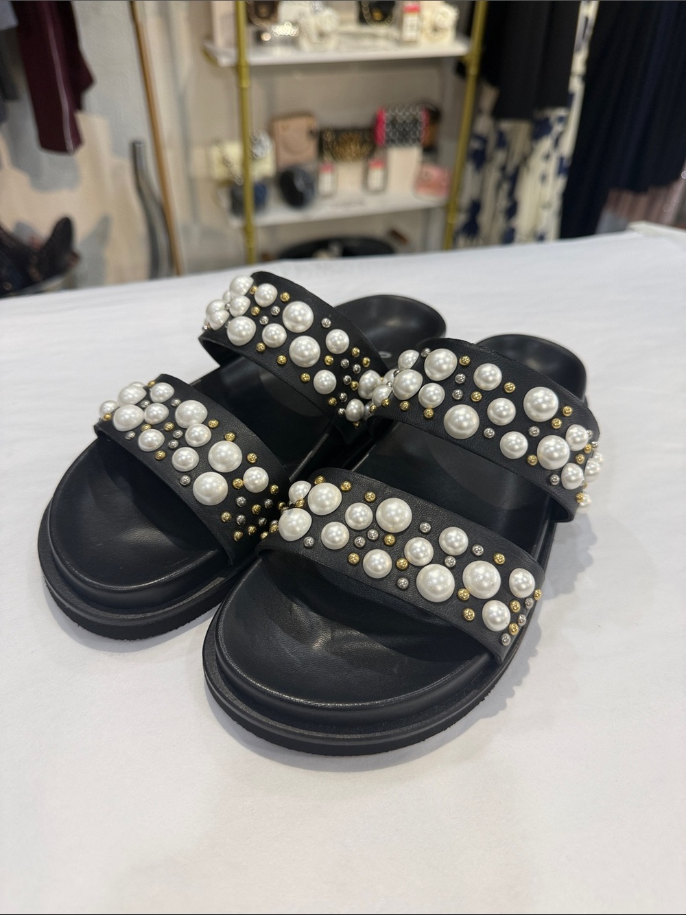 Homers 22116 - Black Sandals With Pearl Detailed Straps
